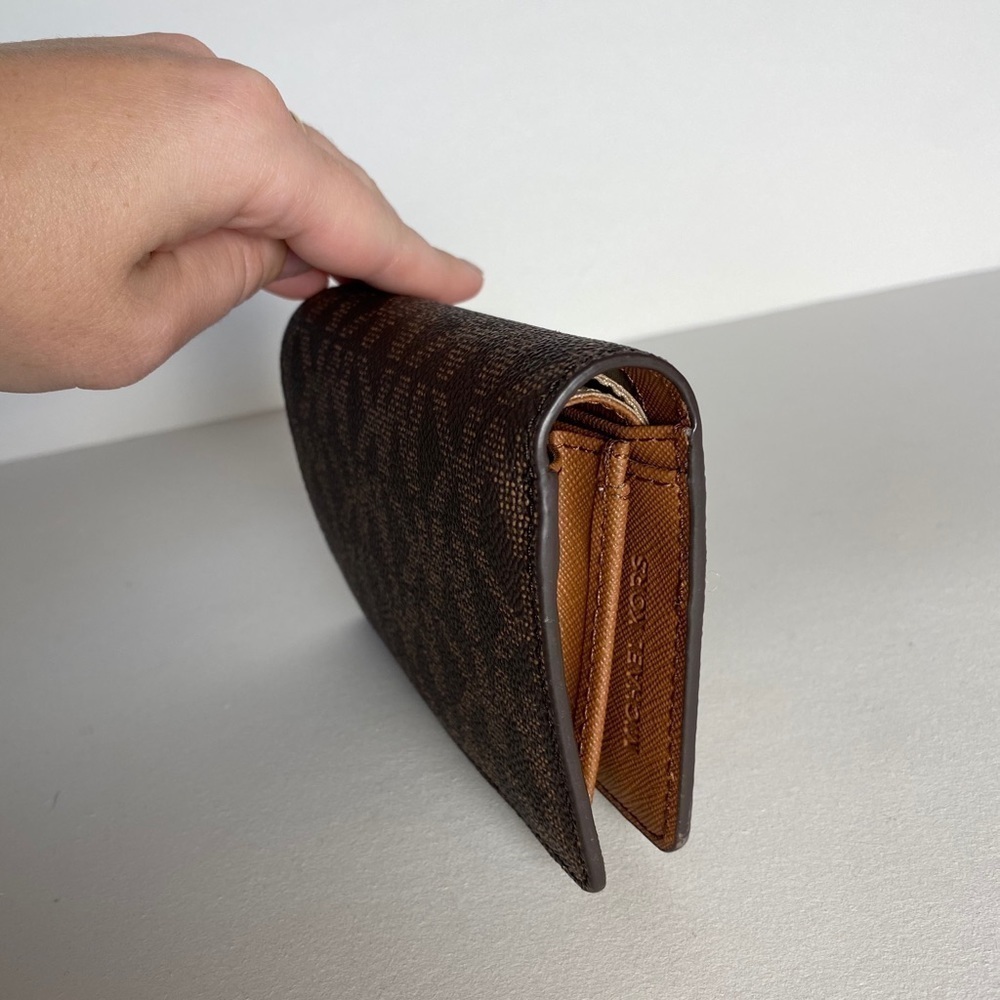 NEW Michael Kors Jet Set Medium Slim Bifold Wallet in Brown Signature Canvas - Picture 3 of 7